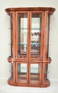 Curved Front Five (5) Shelf Glass Lighted Curio Display Cabinet.  Two Pieces. 13"D x 46"W x 75"T.