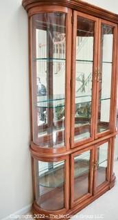 Curved Front Five (5) Shelf Glass Lighted Curio Display Cabinet.  Two Pieces. 13"D x 46"W x 75"T.