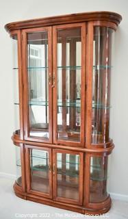 Curved Front Five (5) Shelf Glass Lighted Curio Display Cabinet.  Two Pieces. 13"D x 46"W x 75"T.