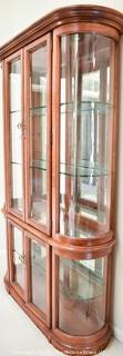 Curved Front Five (5) Shelf Glass Lighted Curio Display Cabinet.  Two Pieces. 13"D x 46"W x 75"T.