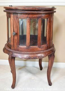 Mahogany Round Beveled Glass Vitrine or Liquor Cabinet with Tray Top Insert. 18" D x 30"T.