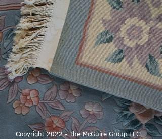 Blue with Center Medallion and Floral Design Wool Aubusson Area Rug.  Some stains.  95" x 128".