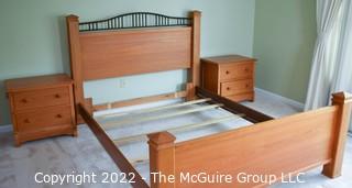 Thomasville Impressions Oak Bedframe and Two (2) Matching Night Stands.  Bed measures 64" x 92". Night table measures 17" x 25" x26"T.  