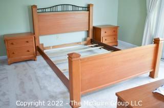 Thomasville Impressions Oak Bedframe and Two (2) Matching Night Stands.  Bed measures 64" x 92". Night table measures 17" x 25" x26"T.  