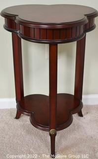 Bombay Company Cherry Wood Clover Leaf End Table with Flared Legs and Brass Ornaments. 