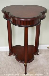 Bombay Company Cherry Wood Clover Leaf End Table with Flared Legs and Brass Ornaments. 