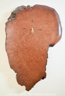 Live Edge Burlwood Slab Wall Clock.  Battery.  Measures 3"D x 21"W x 32"L.