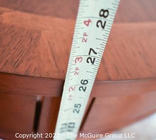 Bombay Company Round Bookmatched Veneer Side Table with Tapered Legs and Four Small Sliver Drawers. 24"D x 26"T.