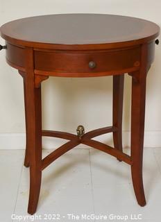 Bombay Company Round Bookmatched Veneer Side Table with Tapered Legs and Four Small Sliver Drawers. 24"D x 26"T.