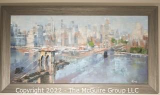 Framed Textured Art Print of New York City Skyline by Mark Lague.  30" x 53".