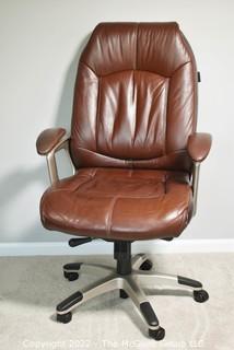 Lane Brown Leather Office Chair with Casters.