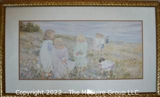 Framed Under Glass "Girls Picking Flowers in a Field" by Helene Leveillee. 