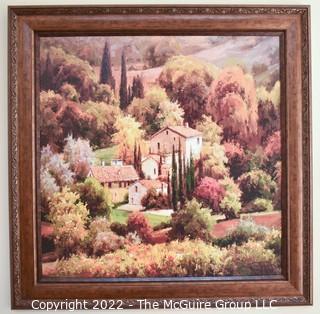 Gilt Framed Large Format Textured Print of Tuscan View by Steven Harvey.  Measures 43" x 43".