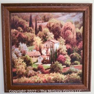 Gilt Framed Large Format Textured Print of Tuscan View by Steven Harvey.  Measures 43" x 43".