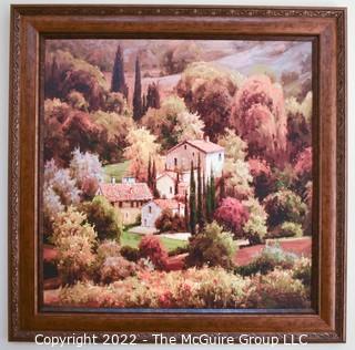 Gilt Framed Large Format Textured Print of Tuscan View by Steven Harvey.  Measures 43" x 43".