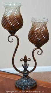 Two (2) Light Blown Glass Shade Table Lamp. 24"T