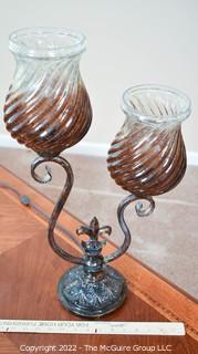 Two (2) Light Blown Glass Shade Table Lamp. 24"T