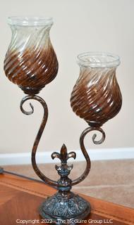 Two (2) Light Blown Glass Shade Table Lamp. 24"T