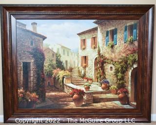 Framed Textured Print Greek Village.   59" Square. 