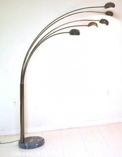 Mid Century Chrome Five Globe Swing Arm Floor Lamp with Marble Base.  