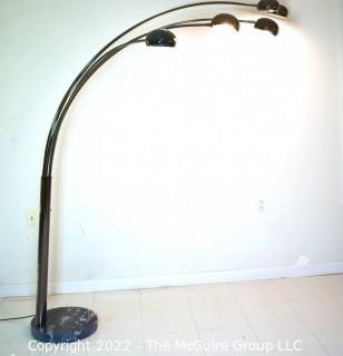 Mid Century Chrome Five Globe Swing Arm Floor Lamp with Marble Base.  