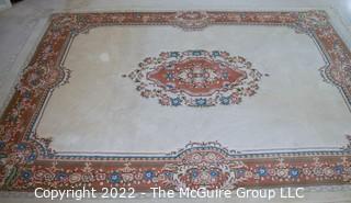 White with Medallion and Ornate Border in Floral Design Aubusson Wool Area Rug. 101" x 142".