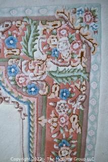 White with Medallion and Ornate Border in Floral Design Aubusson Wool Area Rug. 101" x 142".