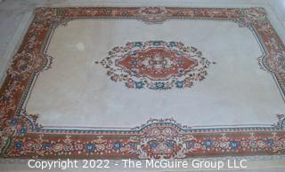 White with Medallion and Ornate Border in Floral Design Aubusson Wool Area Rug. 101" x 142".