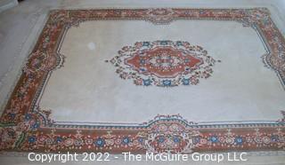 White with Medallion and Ornate Border in Floral Design Aubusson Wool Area Rug. 101" x 142".