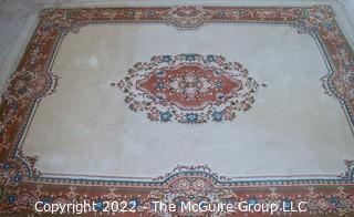 White with Medallion and Ornate Border in Floral Design Aubusson Wool Area Rug. 101" x 142".