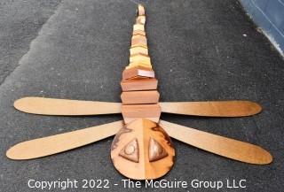 Large Artisan Made Wooden Articulated Dragonfly Wall Art Sculpture.  7' long