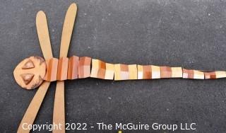 Large Artisan Made Wooden Articulated Dragonfly Wall Art Sculpture.  7' long