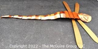 Large Artisan Made Wooden Articulated Dragonfly Wall Art Sculpture.  7' long