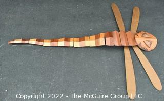 Large Artisan Made Wooden Articulated Dragonfly Wall Art Sculpture.  7' long