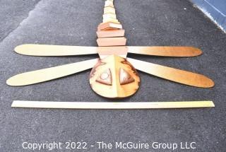 Large Artisan Made Wooden Articulated Dragonfly Wall Art Sculpture.  7' long