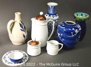 Group of Porcelain and Pottery Items Including Vase, Pitchers & Coffee Pot.