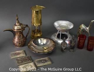 Eclectic group including Yacht Lamp and several Silver Business card Cases