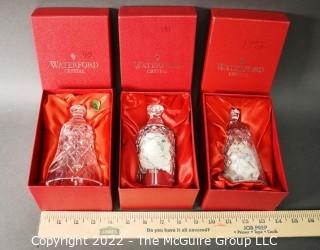 Three (3) Waterford Crystal Christmas Bells With Box - 1990, 1991 and 1992