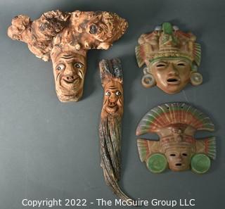 Collection of masks. Wood carved and ceramic