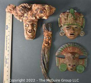 Collection of masks. Wood carved and ceramic