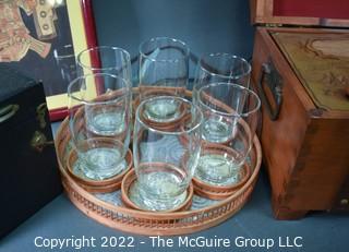 Vintage Brownie Camera, Rattan Barware & Tray, Trunk Shaped Radio and Framed Print. 