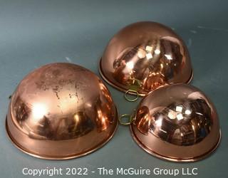 Three (3) Copper Mixing Bowls