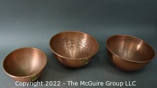 Three (3) Copper Mixing Bowls