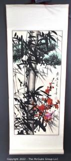 Asian Hanging Scroll of Bamboo and Orchids with Chop Mark. Measures 11" x 28".