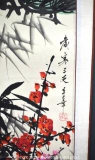 Asian Hanging Scroll of Bamboo and Orchids with Chop Mark. Measures 11" x 28".