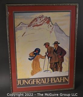 Framed Reproduction Jungfrau Bahn Railway Poster by Artist Emil Cardinaux. Measures 20 x 27"