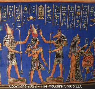 Egyptian Painted Scene on Papyrus.  Measures 20 x 37"