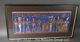 Egyptian Painted Scene on Papyrus.  Measures 20 x 37"