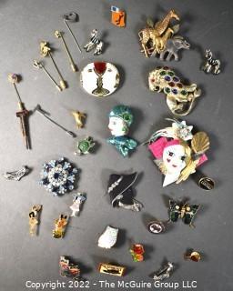 Costume Jewelry Brooches and Stick Pins.