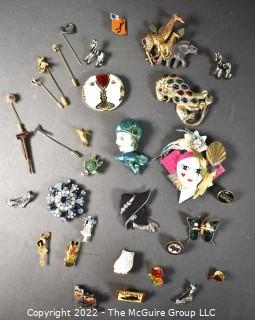 Costume Jewelry Brooches and Stick Pins.